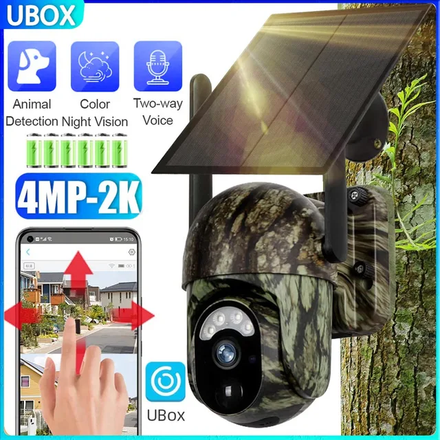Caméra de sécurité solaire Ubox 4G SIM, caméra de surveillance extérieure WiFi, caméra de suivi cellulaire, vision nocturne couleur, détection humaine/animale 1