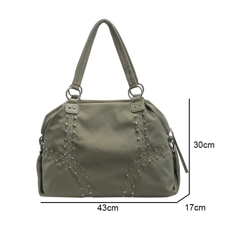 Fashionable Nylon Rivet Underarm Tote Bag Women's Large Shoulde Bag Commuter Bag Sli Autumn Trend Youth Pure Color Bags Handbag