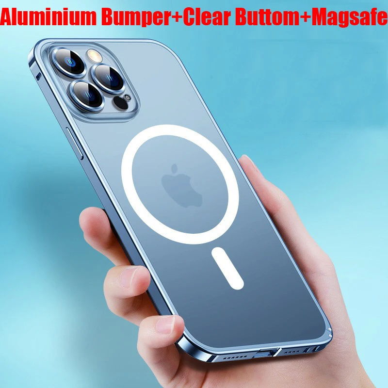 

2022 металлический бампер Защита объектива Рамка из алюминиевого сплава чехол для телефона для iPhone 13 12 Pro Max для Magsafe Магнитный прозрачный чехол