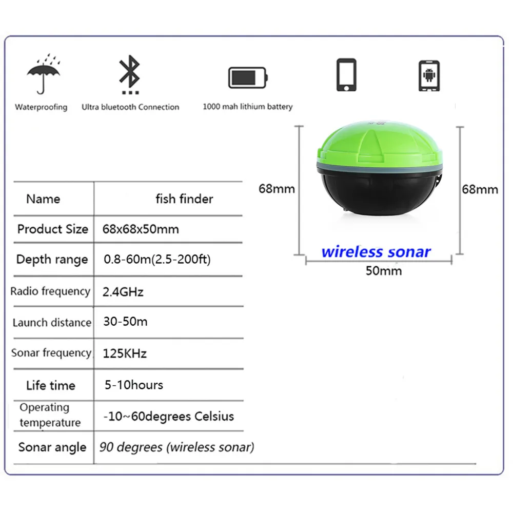 Détecteur poissons sans fil pour smartphone iOS Android application sonar échosondeur lac mer