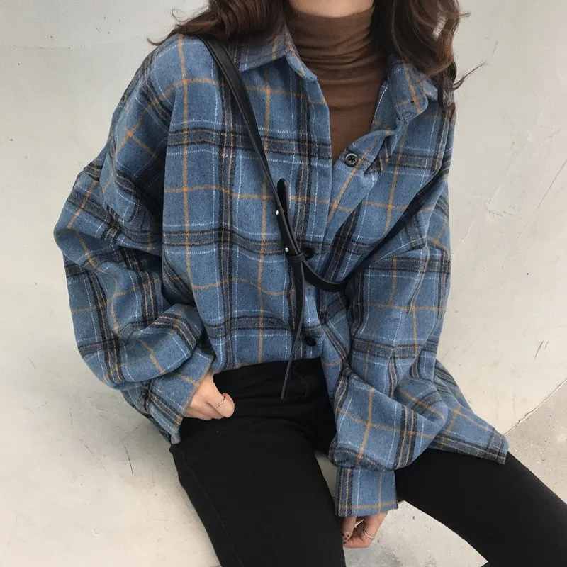 Grunge Flannel Plaid Shirt Women 