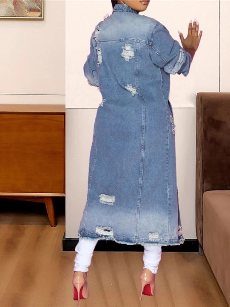 Wmstar Denim Coat Women Wholesale New Button Down Washed Long Sleeved Jacket Mid Length Windbreaker Spring Autumn Europe America