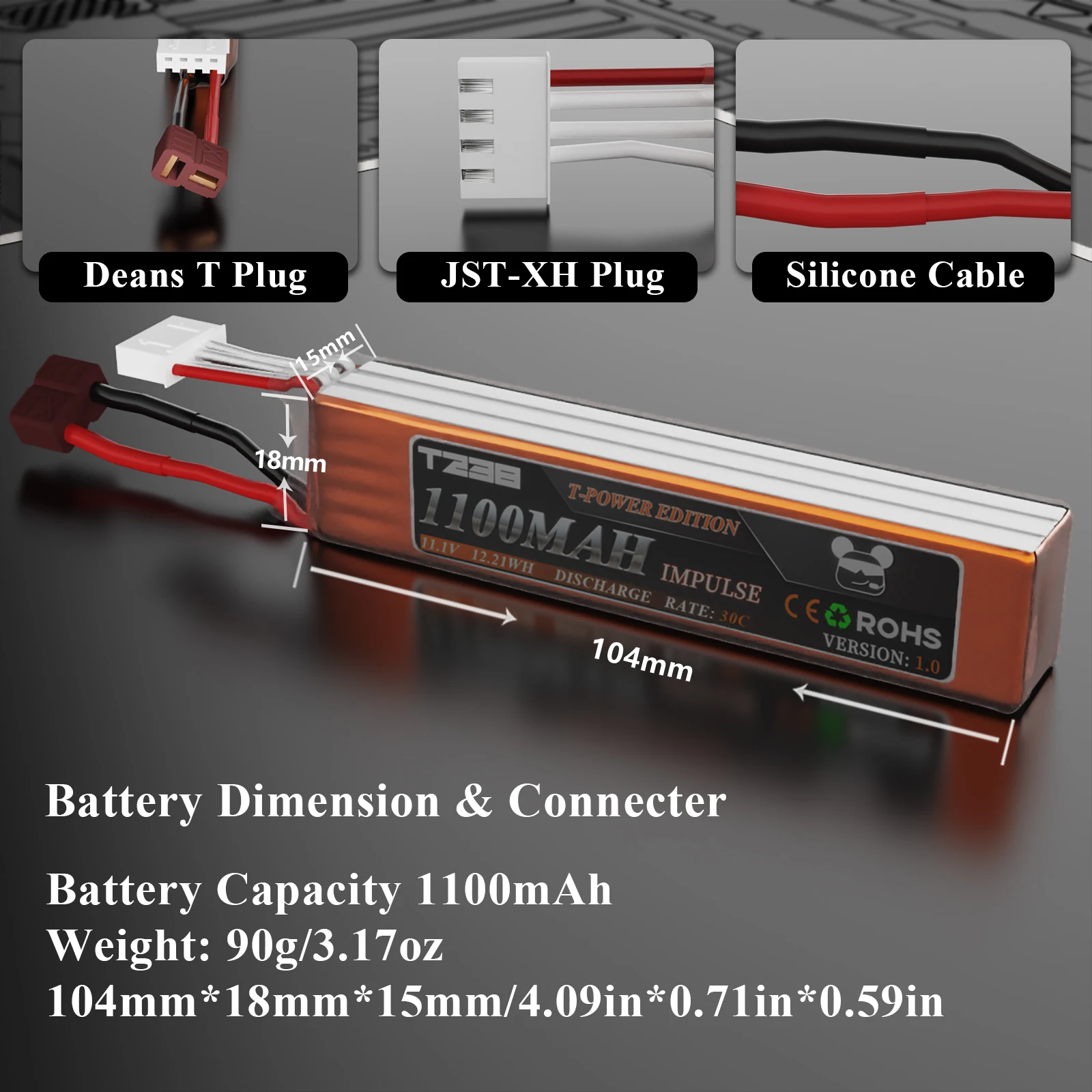 T238 IMPULSE 11.1v Battery for Water Gun 1100/1400mAh，30C battery for BB Airsoft Parts 6