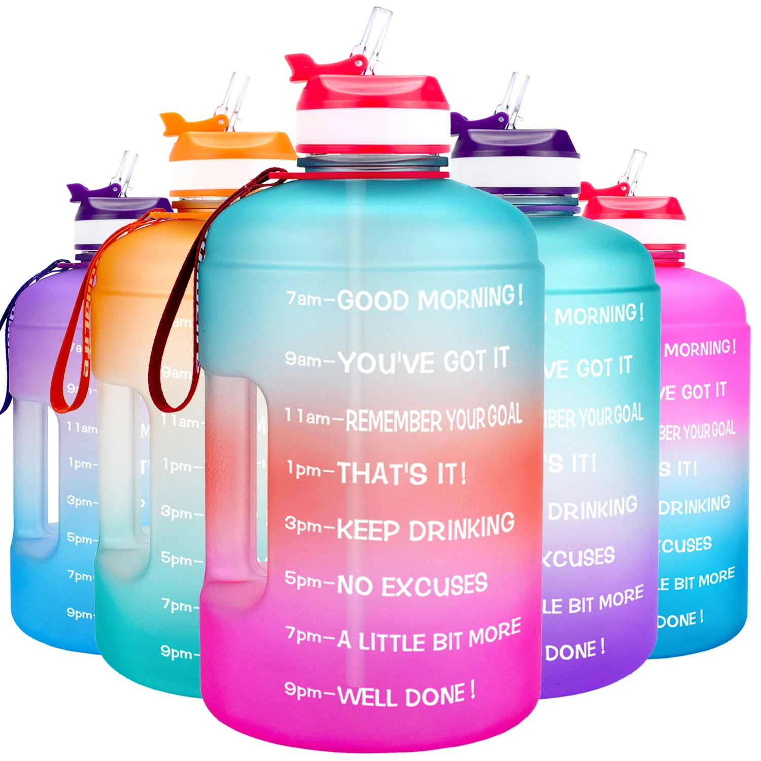 QuiFit 3.78L 2.2L 128oz Gallon Water Bottle with Straw Motivational & Time Marker GYM Drinking Jug BPA Free Sports Outdoor