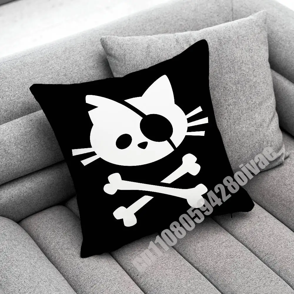Fish Cat Skull Pirate Jack Rackham Jolly Roger Dekokissenbezug zur Dekoration, 40 cm, 45 x 45 cm, quadratischer Kissenbezug für Schlafzimmer – Detail 5