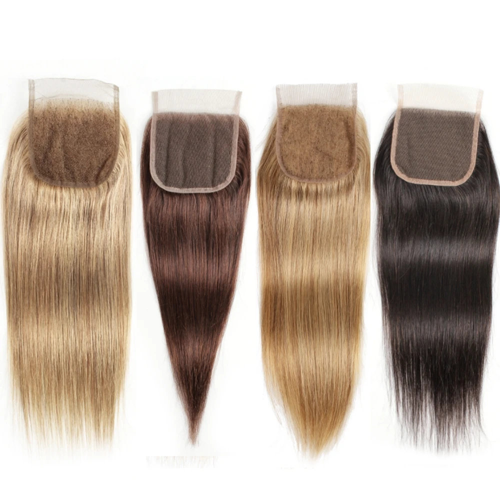 Human Hair Closure 4x4 Transparent Lace Closure Straight Remy Human Hair 27 Honey Blonde Dark Brown Black Color 613 Lace Closure
