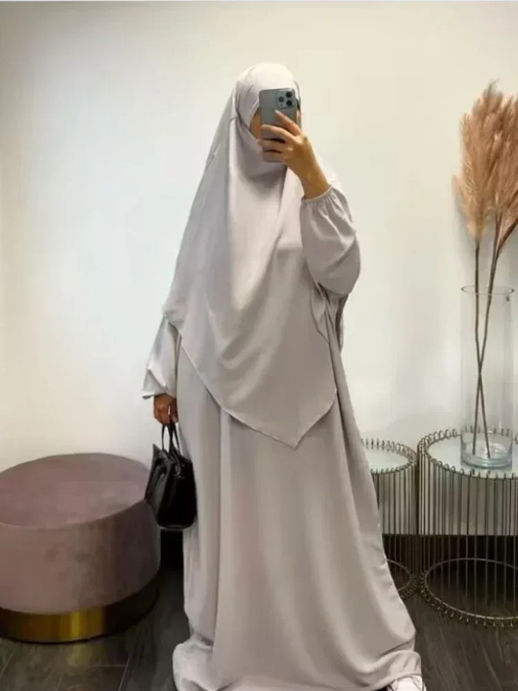 Long Hijab Khimar and Abaya Set 2 Piece Matching Muslim Women Dress Ramadan Eid Prayer Clothes Niqab Islam Dubai Jilbab Djellaba