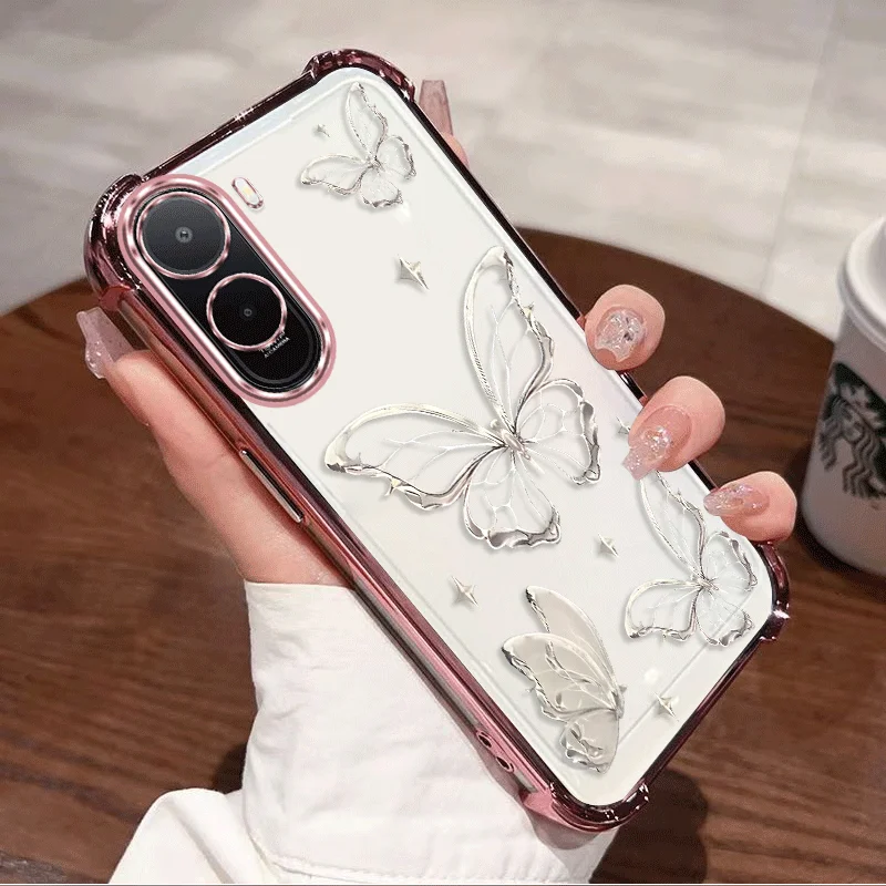 Butterfly Pattern Shockproof TPU Protective Phone Case with Plated Design