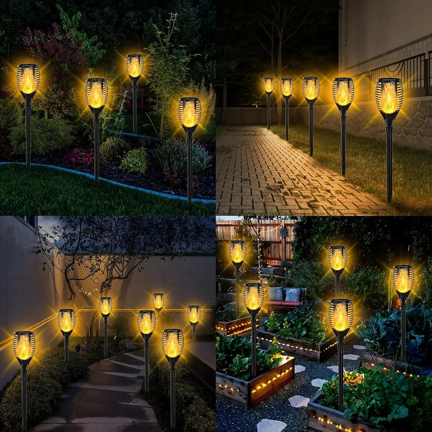 Upgraded Solar Lights Outdoor 4 Pack Solar Torch Lights Flickering Flame Larger