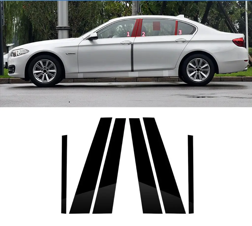 

For BMW 5 Series F10 6PCS Polished Pillar Posts Window Trim Cover 2011 2012 2013 2014 2015 2016 2017