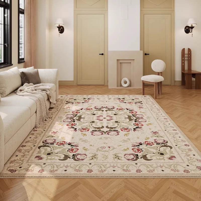 Retro Living Room Carpet Large Area Floral Print Bedroom Rugs Light Luxury Creative Home Decoration Coffee Table Sofa Mats Tapis
