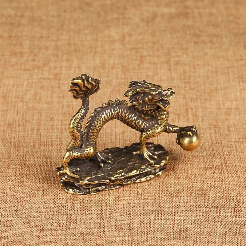 

Chinese Beast Dragon Statue Bronze Figurine Ornaments Antique Copper Mythical Animal Miniature Home Decoration Crafts Collection