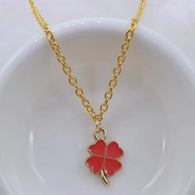 Fashion cute enamel necklace lucky Four-leaf clover pendant necklace women's Valentine's Day jewelry gifts