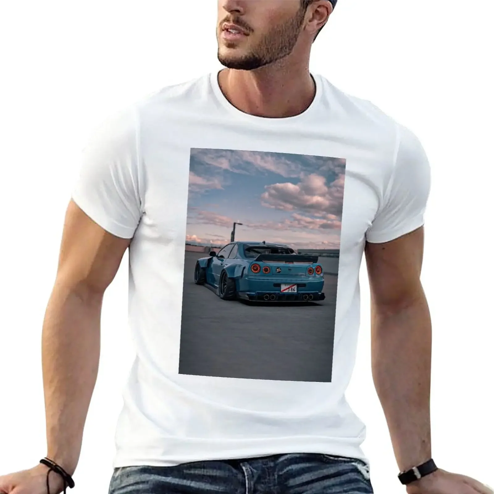 

Light blue gtr r34 T-Shirt anime clothes plus sizes sports fans mens vintage t shirts