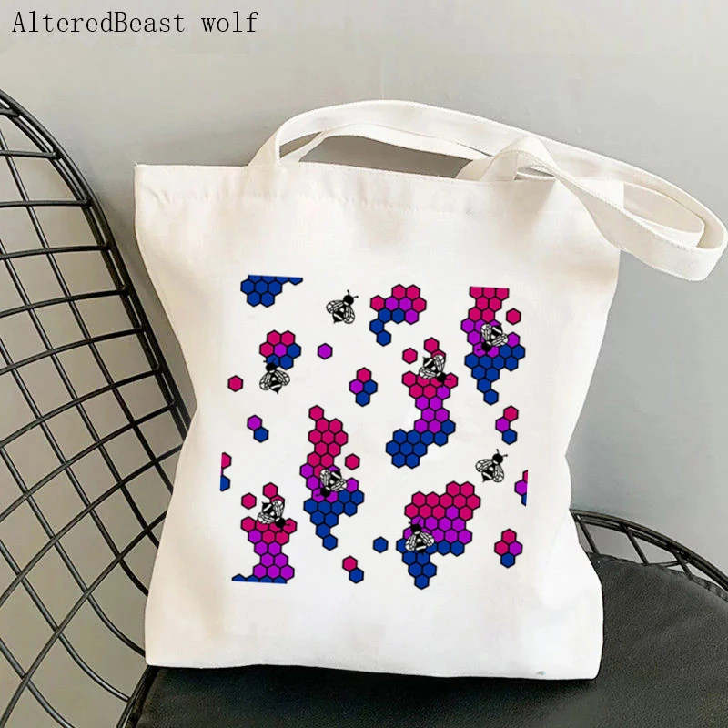 Women Shopper bag Bi Pride Bees Printed Kawaii Bag Harajuku Shopping Canvas Shopper Bag girl handbag Tote Shoulder Lady Bag