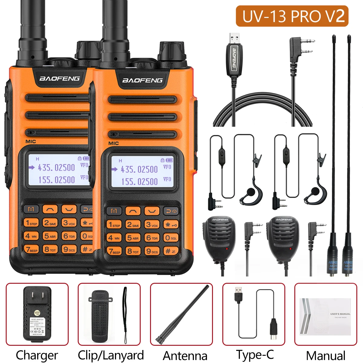 walkie talkie range 2PC BaoFeng UV-13 PRO 10W High Power Walkie Talkie UV13 Pro Support Type-C Charger 50KM Long Range Distance  Upgrade UV-5R BF-9R walkie talkies for adults Walkie Talkie