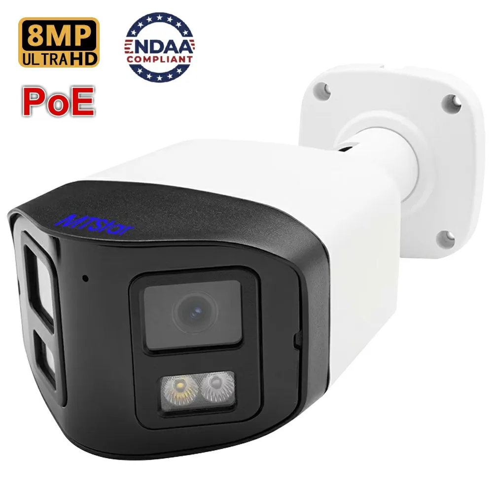 Wide Angle 180° Panoramic Onvif IP Camera 8MP Dual Lens Two-Way Audio Human and Vehicle Detection POE Powered Security Camera