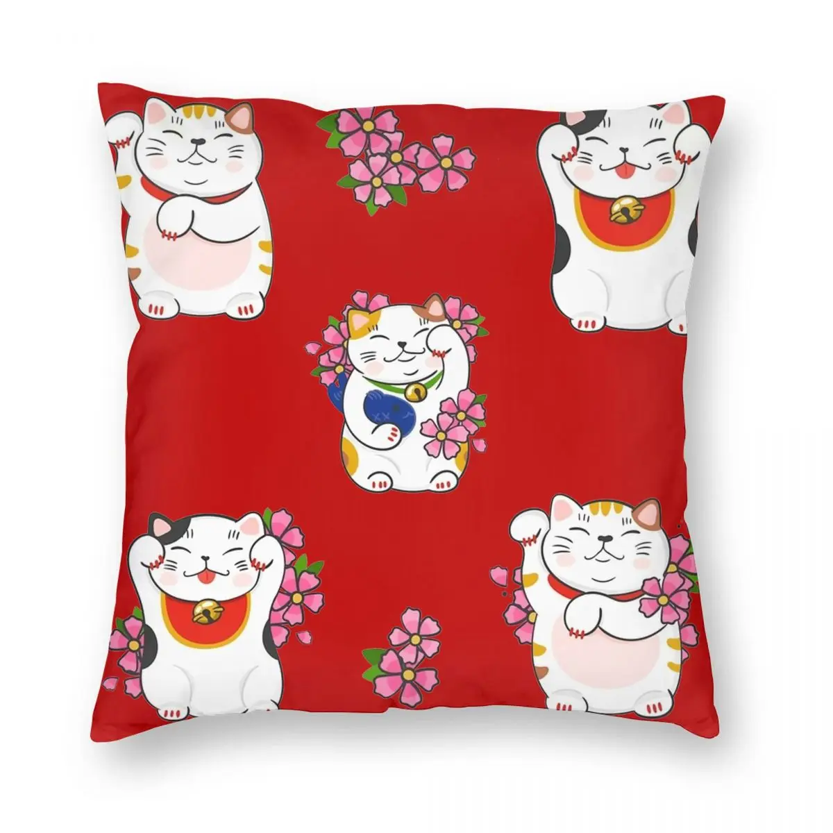 

Cute Maneki Neko Cat Lucky Cat Pillowcase Soft Fabric Cushion Cover Decorative Throw Pillow Case Cover Bed Square 40X40cm