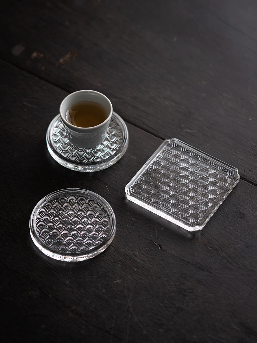 Japanese Sle Glass Tea Cup Coaster Heat Resistant Anti Slip Tea Mat Transparent Tea Accories Cup Base Fre Sle Handmade