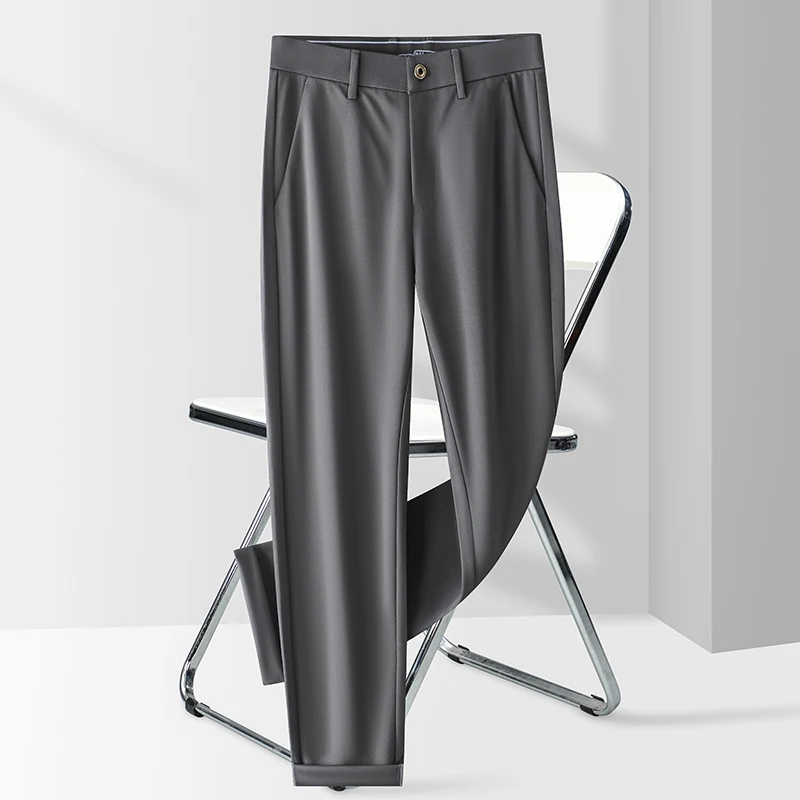 Men's Clothing Button High Waist Pockets Solid Suit Weatpants Straight Leg Trousers Casual Spring Autumn Vintage Long Pants