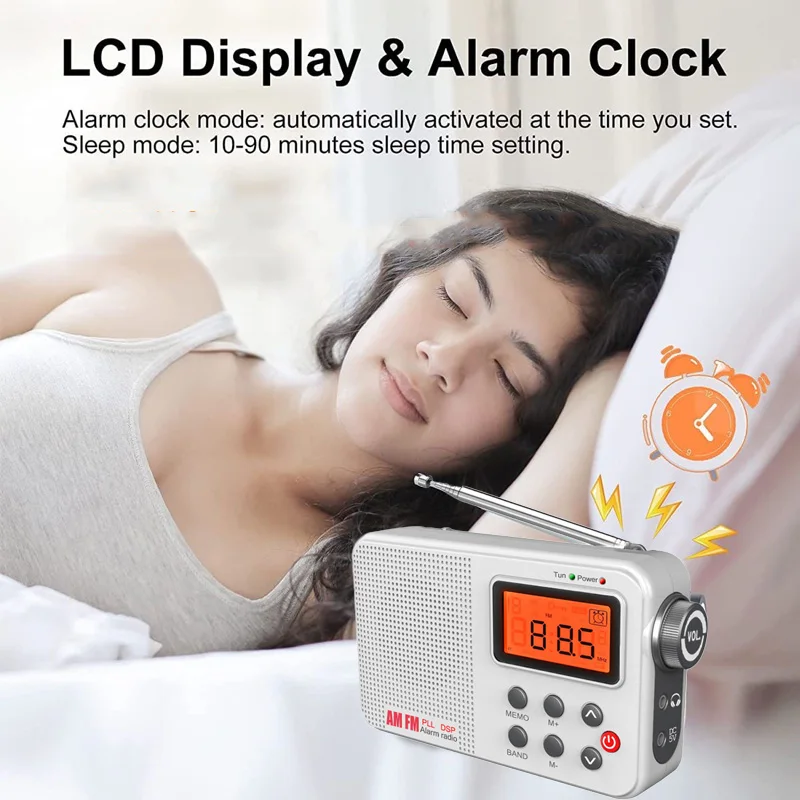 Mini Portable DSP Radio Large LCD Display FM AM SW Radios Built-in Speaker 3.5mm Headphones Jack Alarm Clock Radio Sleep Timer