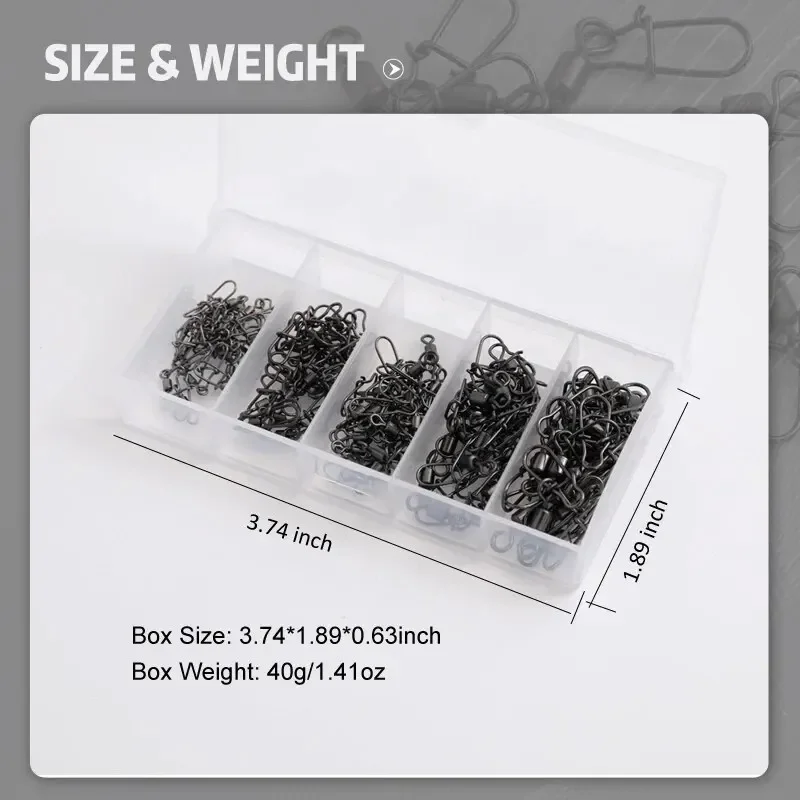Fishing Connector Pin 50pc/box 4# 6# 8#10#12# Bearing Rolling Swivel with Snap Fishhook Lure Accessories
