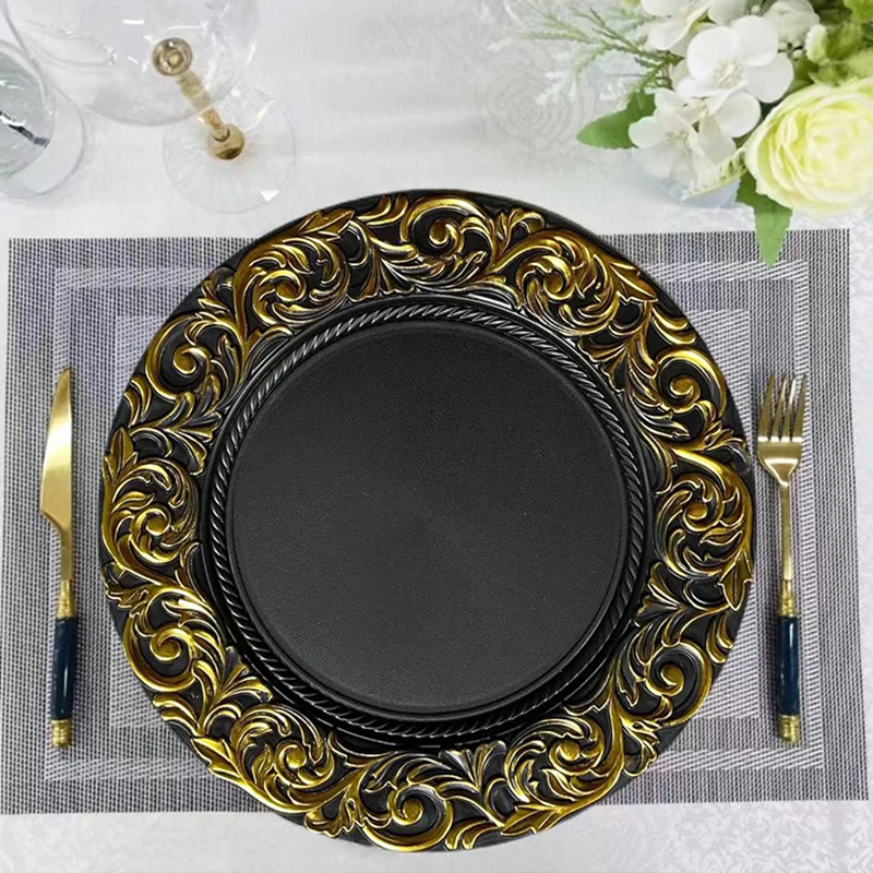 European Banquet Plates Plastic Charger For Home Dinner Table Decor Wedding Party Cake Tray Hotel Western Mats 13inch 100pcs 2