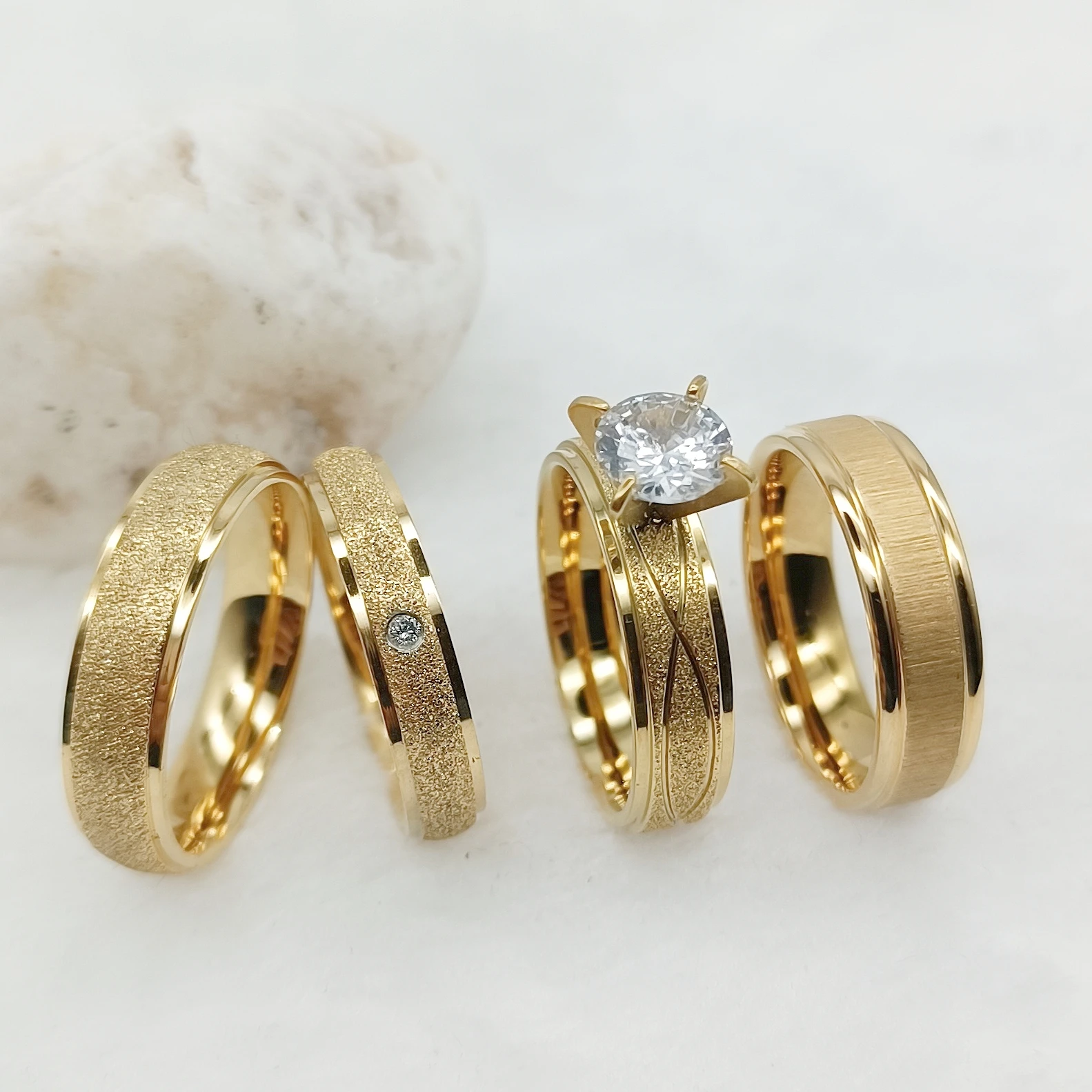 

Cz Stone Gemstone Jewelry Ring His and Hers Wedding Engagement Bridal Sets For Couples 18k Gold Plated Jewery cz Diamond Ring