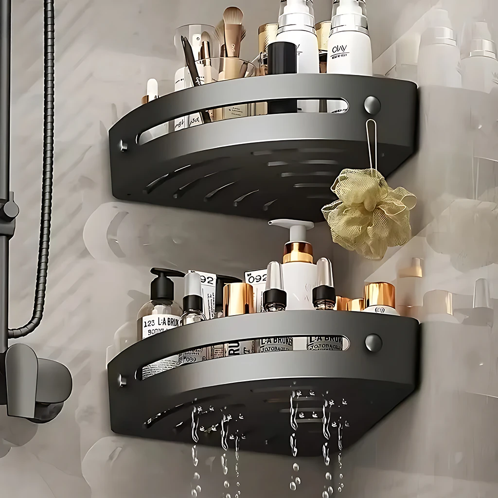 Bathroom Shelves Kitchen Storage Organizer Plastic Shampoo Rack Shower Shelf Bathroom Accessories No Drill Shelf 2PCS