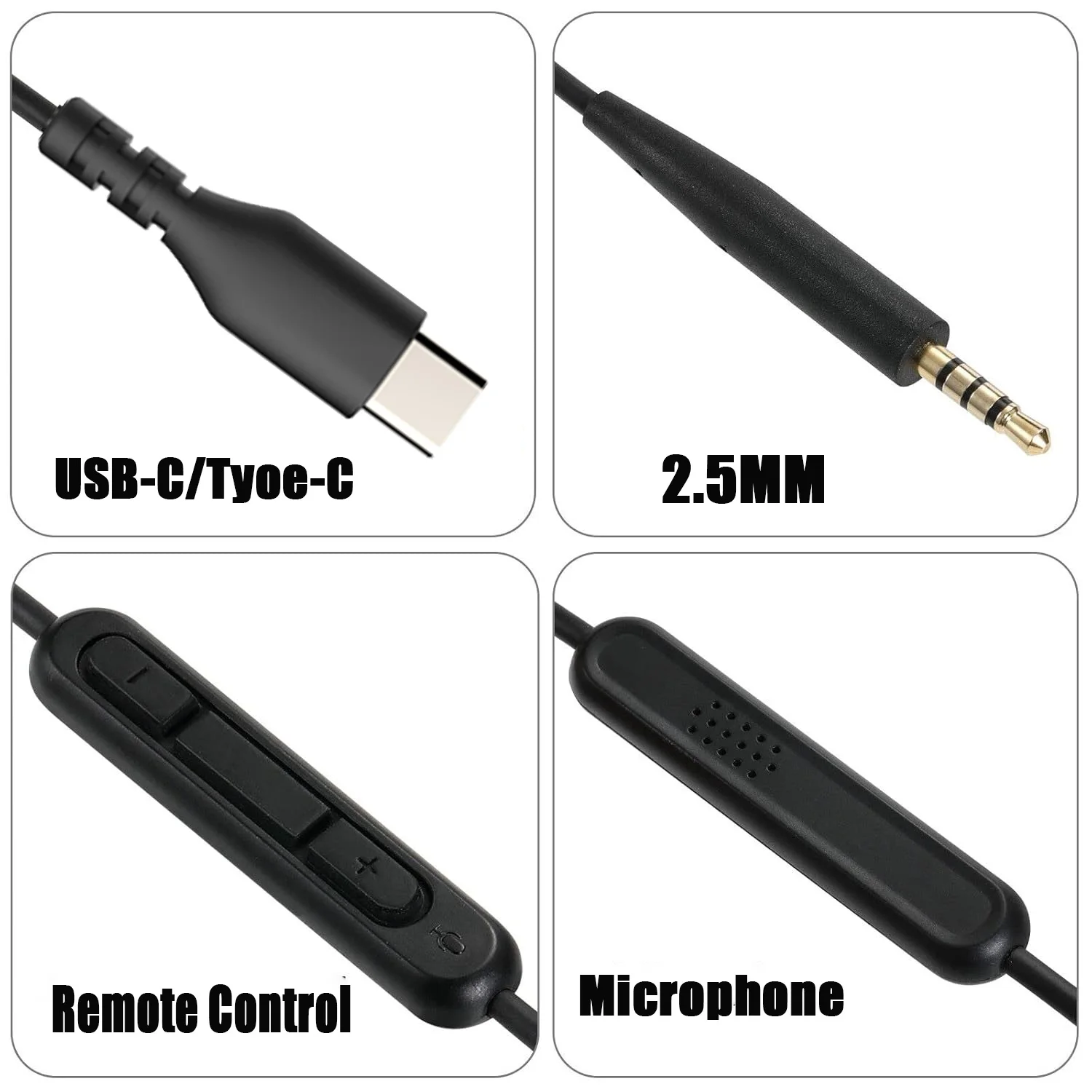 DAC Type C USB C to 2.5mm Audio Cables for Sennheiser HDB630 Momentum 4 ACCENTUM & Plus Headphone Cable Cords With Mic Remote