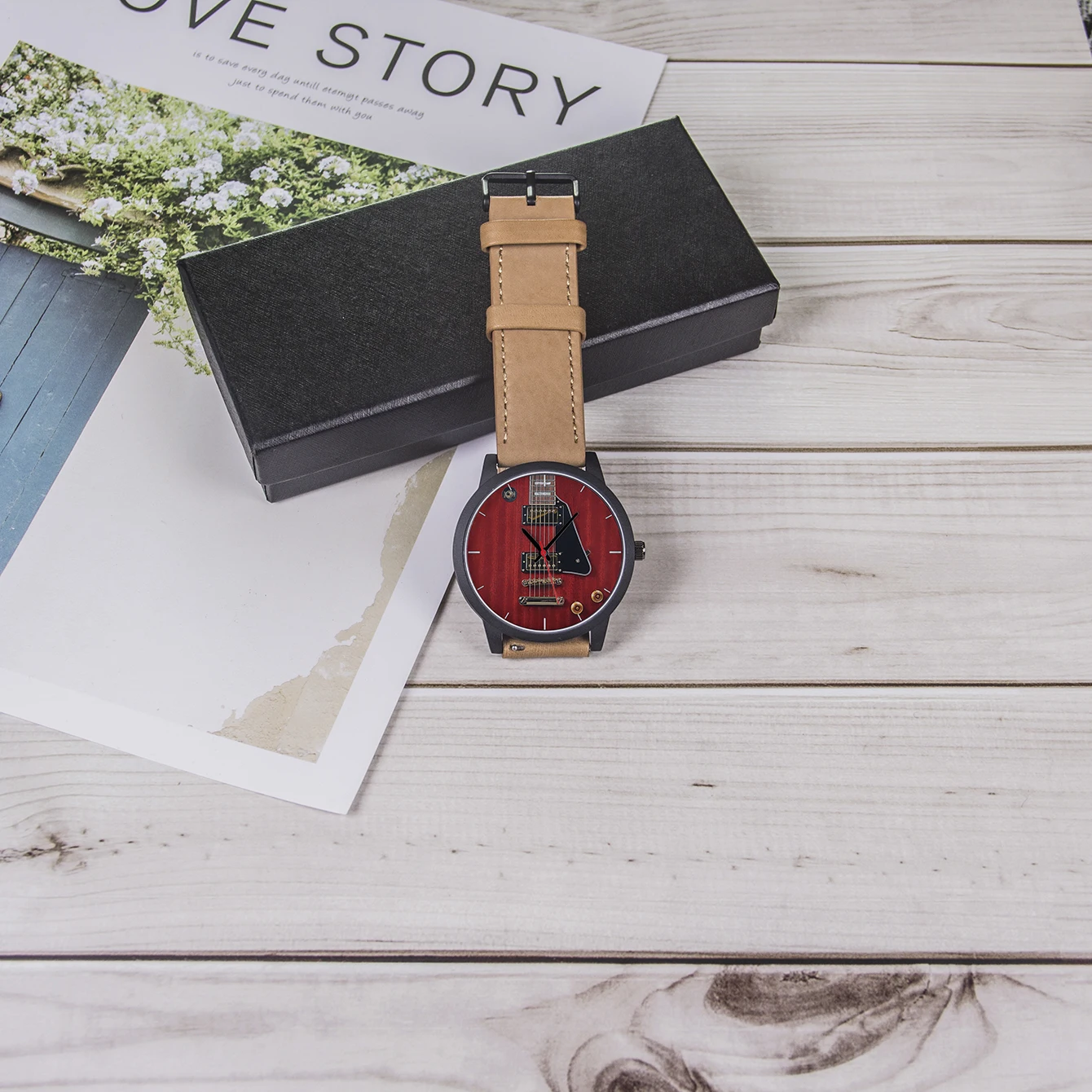 Factory Store Guitar Bass Design Punk Street Casual Style Printing Dial Gifts for Musicia Men's Battery Quartz Wrist Watch