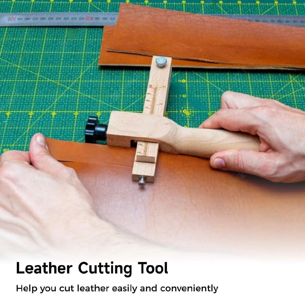 Leather Cutting Tool Wooden Leather Strap Cutter Tool Crafting DIY Leather Belt Strip Cutting Device with 5 Blades