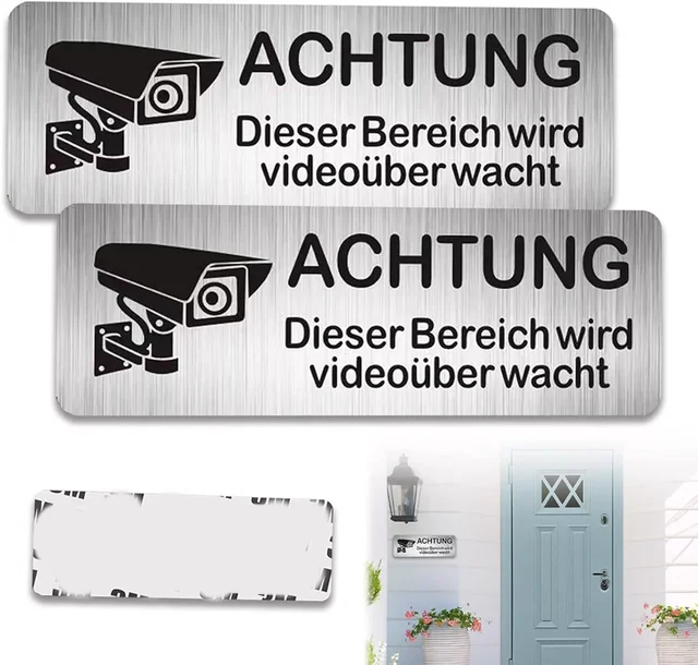 Panneau d'avertissement de vidéosurveillance en aluminium, 85x30mm, caméra privée de Surveillance avec autocollant avec bande, 1/2 pièces 1