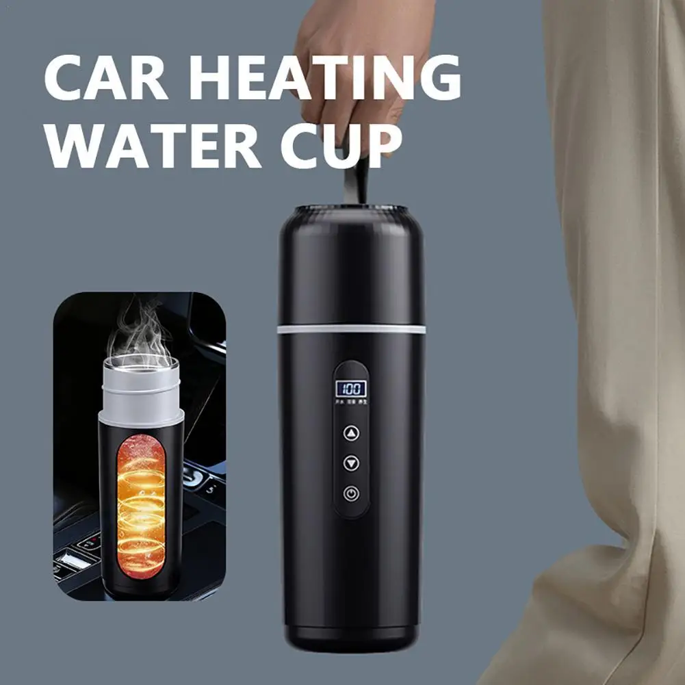 휴대용 보온병 12V/24V 겸용 USB 열 보존 통합 가열 500ml 끓는 물 컵 LCD 디스플레이