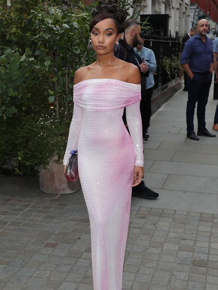 

Женское облегающее платье без бретелек, Длинное Элегантное облегающее платье с открытыми плечами и длинным рукавом, Осень-зима, оптовая продажа