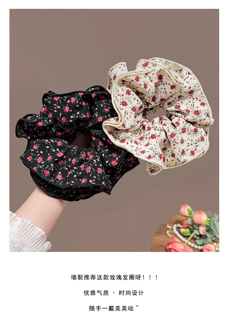 Vintage Floral Scrunchies Frauen Mädchen Nette Blume Elastische Haarbänder Zubehör Krawatte Haar Ring Seil Kopfschmuck Kopfbedeckung Ornament – Detail 2