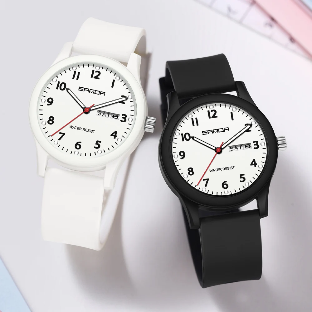 SANDA Men Watch Silicone Strap Fashion Casual Waterproof Luminous Clock Unisex Wristwatch Date Week Sport Man Watches 4