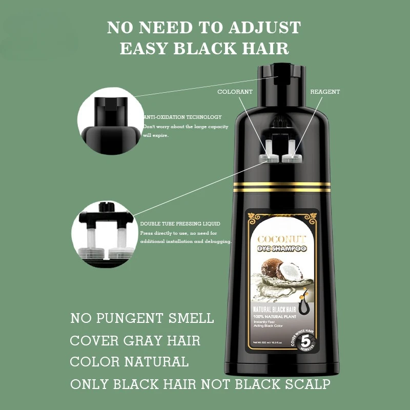 500ml Coconut Ginger Shampoo Fast Black Hair Dye Coloring Nourishing Shampoo Hair Care Tool hair darkening shampoo bar 4