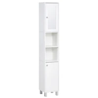 Kleankin Tall Bathroom Storage Cabinet with Mirror, Wooden Freestanding Tower Cabinet with Adjustable Shelves for Bathroom 1