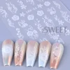 5D Embossed White Flower Nail Stickers Elegant Lace Rose Floral Petals Leaves DIY Self-Adhesive Decal Slider Manicure Decoration 5