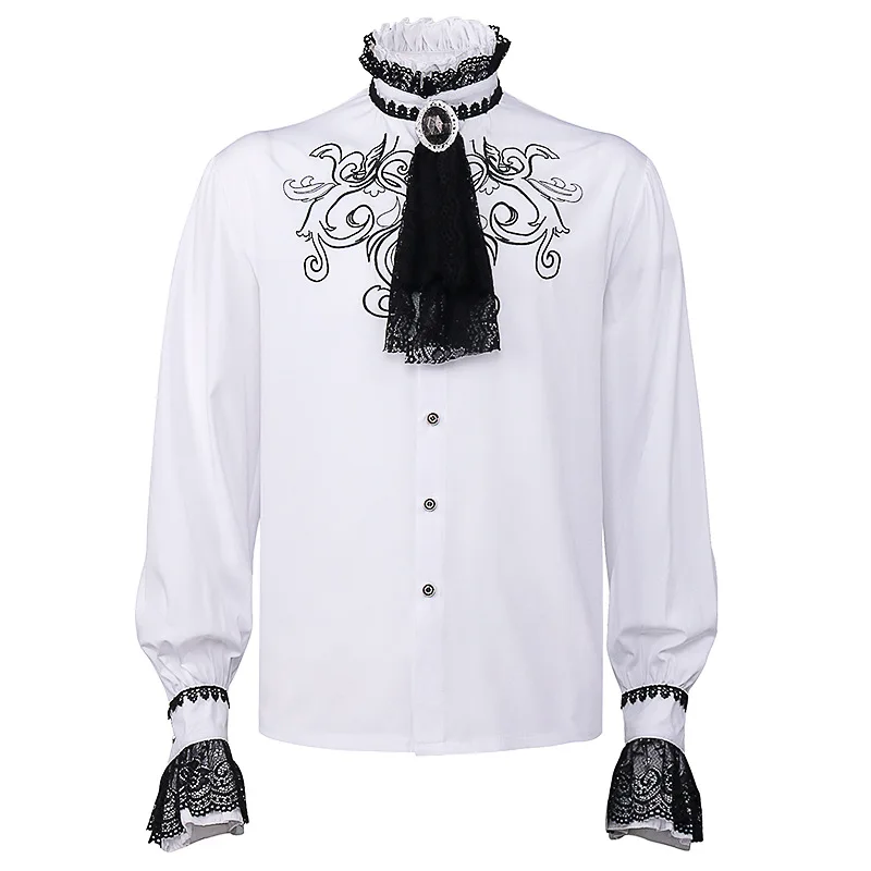 

Mens Pirate Embroidery Shirt Vampire Renaissance Victorian Steampunk Gothic Mandarin Collar Medieval Halloween Costume Clothing