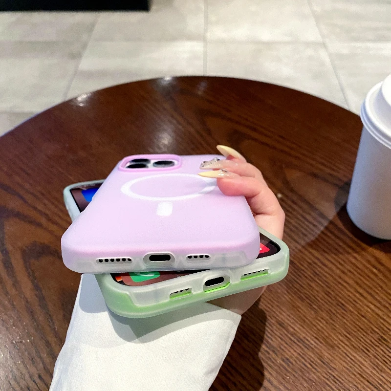 Luxury Candy Color 2 IN 1 Magsafe Case For iPhone 17 Air 16 15 14 13 12 Pro Max Plus Magnetic Wireless Charge Matte Soft Cover
