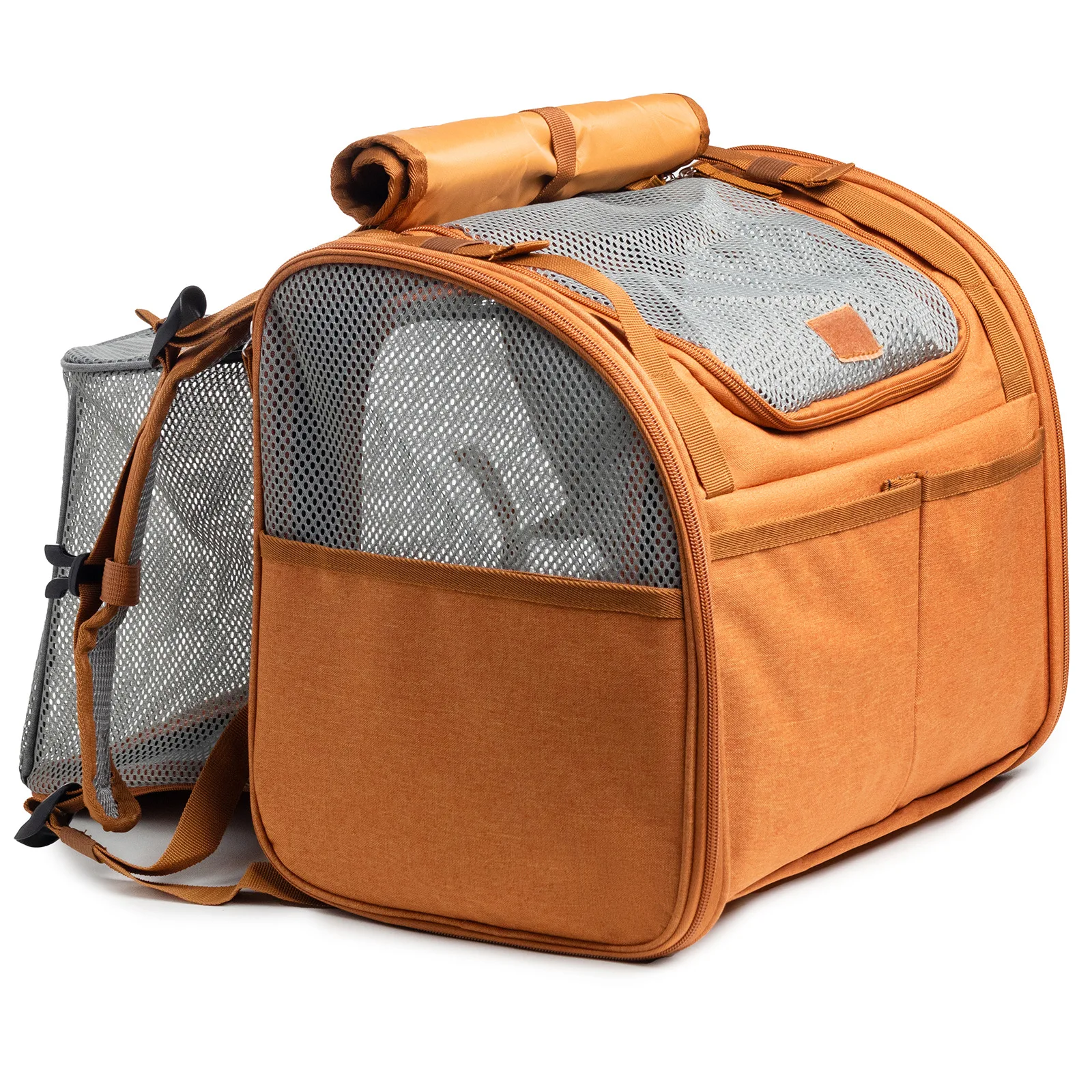 Durable Pet Carrier Backpack with Sunshade Curtains PVC Mesh for Cats and Dogs Up to 13bs Scratch-Proof Removable Pad