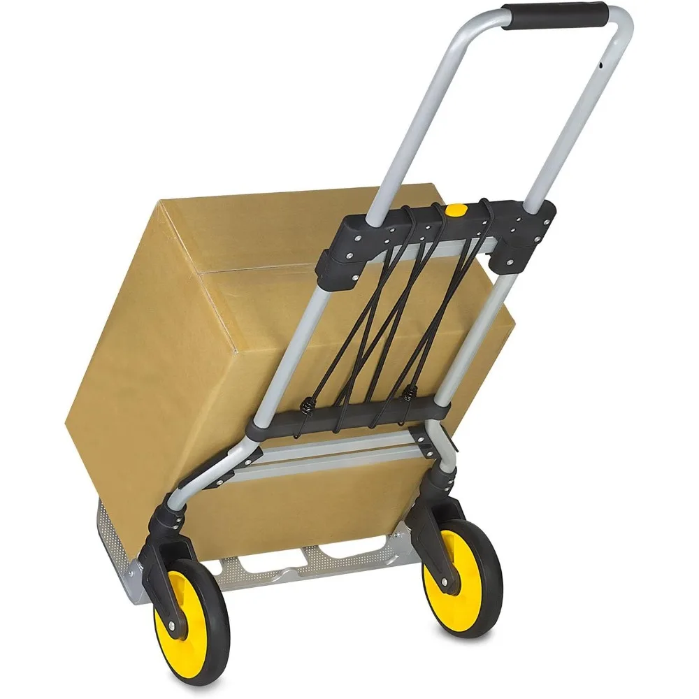 Mount-It! Folding Hand Truck and Dolly, 264 Lb Capacity Heavy-Duty Luggage Trolley Cart With Telescoping Handle and Rubber Wheel
