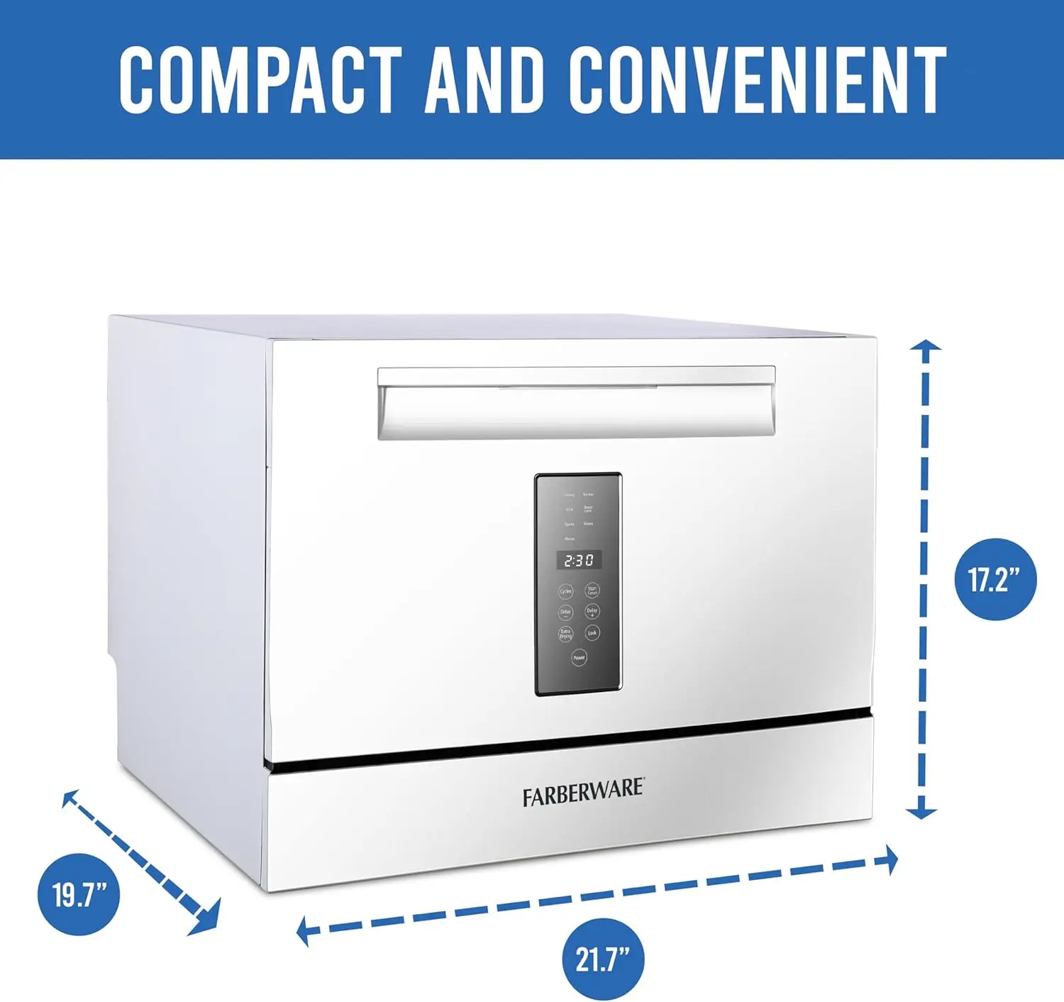 Compact 6-Place Setting Dishwasher-Portable Mini Countertop Dishwasher with 7 Wash Programs-Perfect for Small Spaces Like