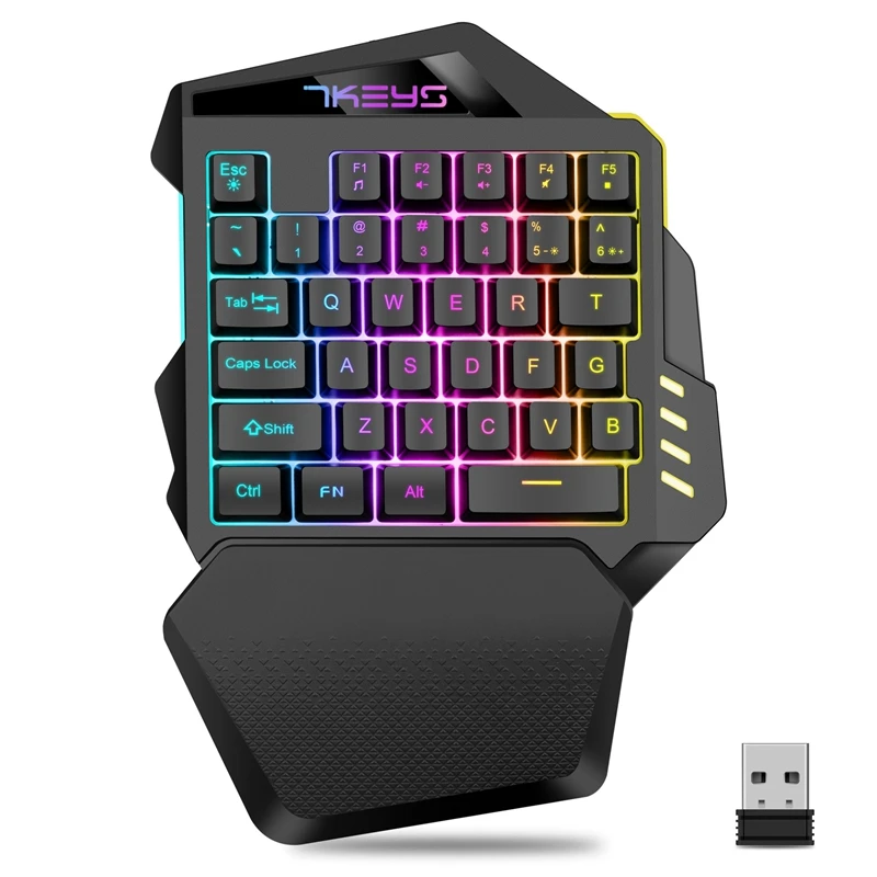 Teclado Mecânico sem Fio de Uma Mão Rgb Retroiluminado Mini Teclado Portátil Controlador de Jogo para pc