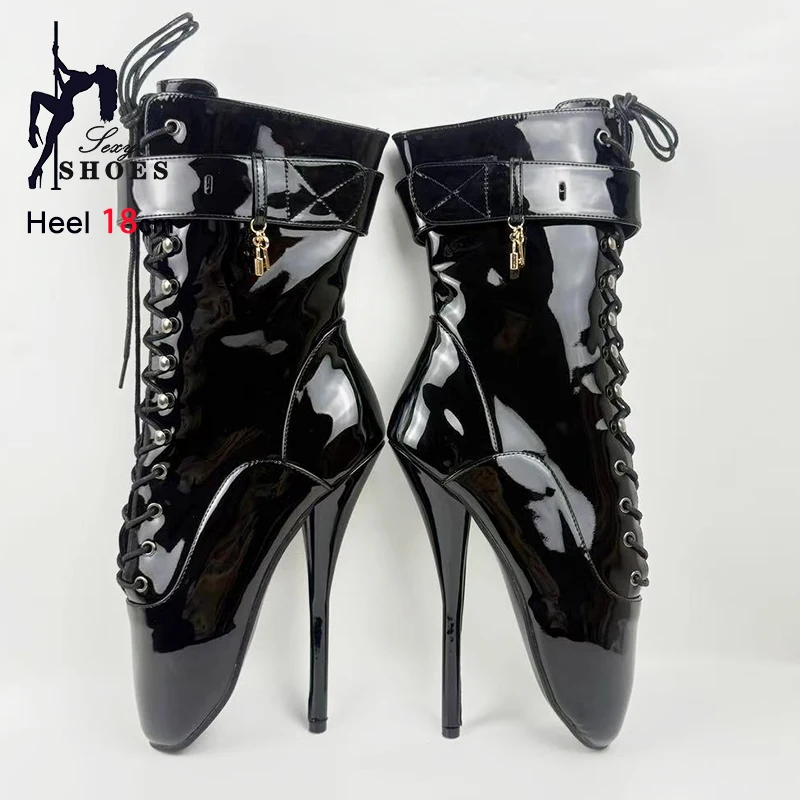 7Inch Stiletto Ankle Belt Strap White Short Boots 18CM Super High Heel Fetish Sexy Shoes For Women Pointed Ballet Boots Size 46