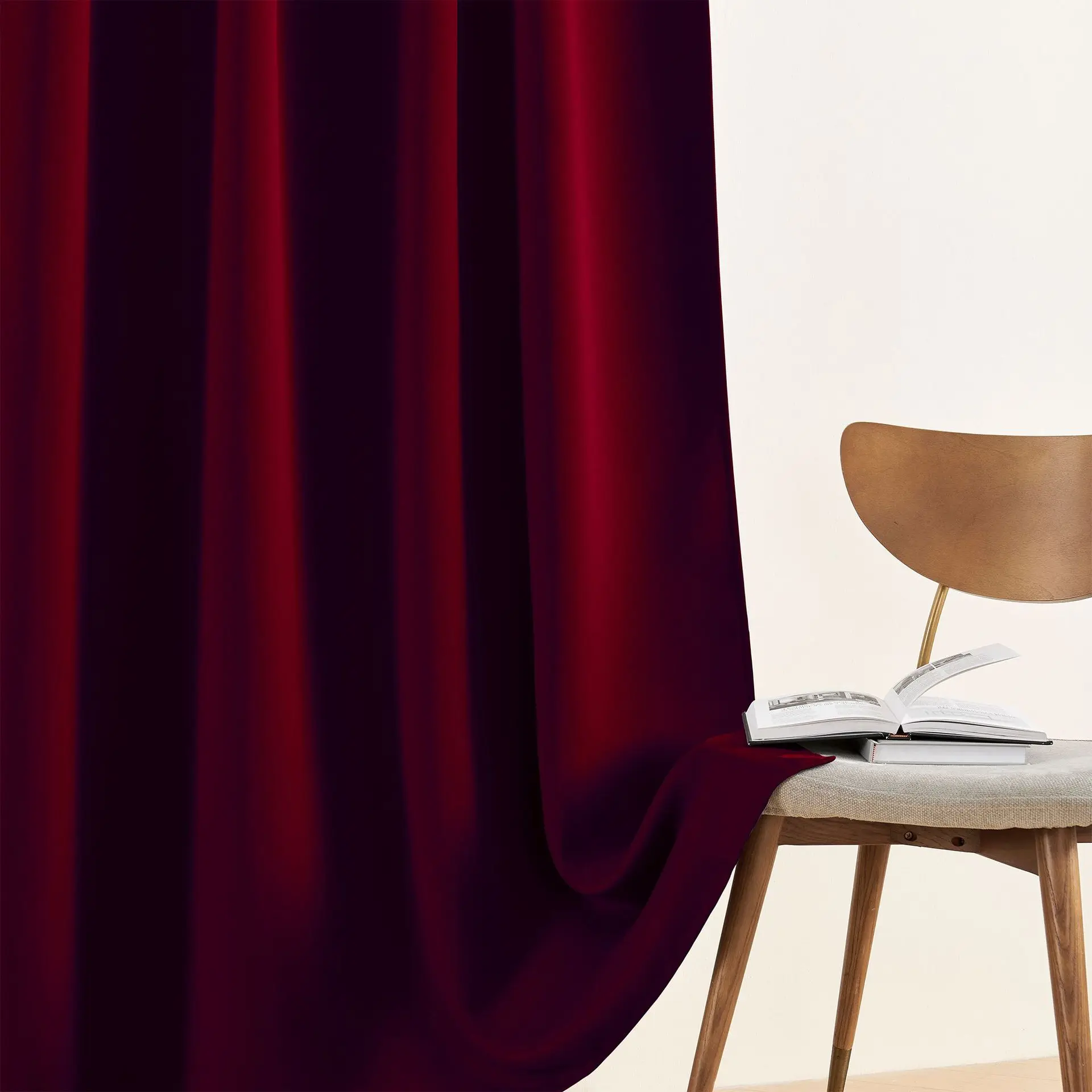1Pcs Burgundy Linen Fabric 100% Blackout Curtains Solid Color Grommet Top Insulate Window Curtains for Home Living Room 2