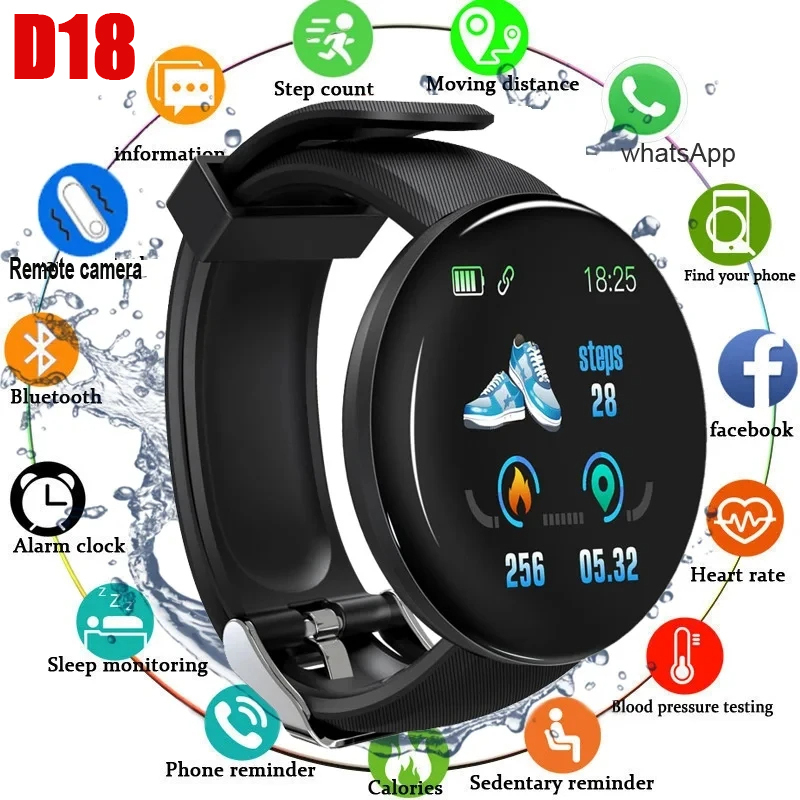 D18 Smart Bracelet Color Round Screen Heart Rate Blood Pressure Sleep Monitor Walking Exercise Fitness Smart Watch for Men Women