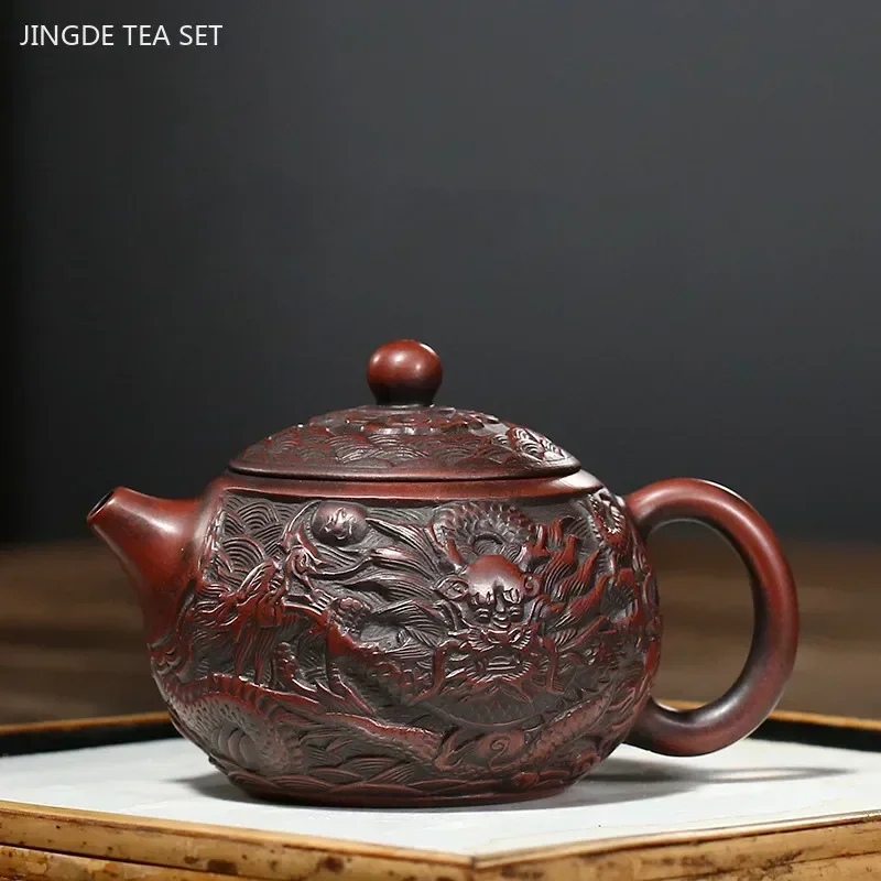 

200ml Chinese Yixing Purple Clay Tea Pot Boutique Hand-carved Dragon Pattern Teapot Custom Filter Beauty Kettle Zisha Tea Set